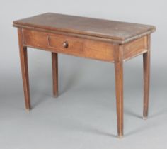 A rectangular Georgian oak tea table fitted a drawer, raised on square supports 70cm h x 101cm w x