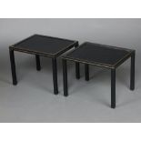 Pierre Vandel of Paris, a pair of black ebonised and gilt metal tubular lamp tables 38cm h x 50cm