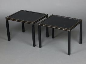 Pierre Vandel of Paris, a pair of black ebonised and gilt metal tubular lamp tables 38cm h x 50cm