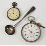A silver keywind pocket watch, London 1883, a lady's silver fob watch together with a silver mustard