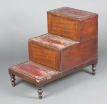 A 19th Century mahogany 3 step, step commode inset red leather panels, on turned supports 64cm h x