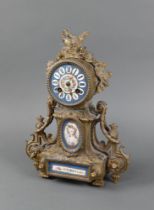 J Martin, a French 8 day striking mantel clock, the 9cm porcelain dial with Arabic numerals and