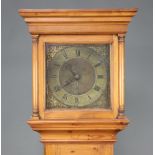 A 17th/18th Century 30 hour longcase clock with birdcage movement striking on bell, the 27.5cm brass