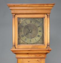 A 17th/18th Century 30 hour longcase clock with birdcage movement striking on bell, the 27.5cm brass