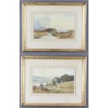 Henry John Holding 1872, watercolours a pair, a rural scene with cattle in a stream with distant