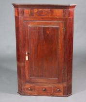 A 19th Century mahogany corner cabinet with moulded cornice fitted shelves enclosed by a panelled