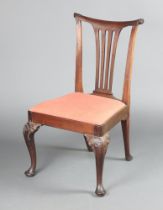 An 18th Century Irish carved mahogany side chair with vase shaped spat back and upholstered drop