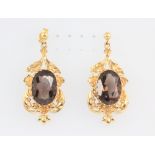 A pair of 9ct yellow gold Victorian style amethyst drop earrings 35mm, 7.7 gram s