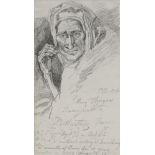 James Ward (1769-1859), pencil sketch, study of a robed gentleman with inscription and monogram