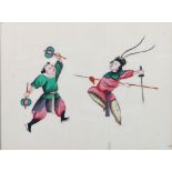 A 19th Century Chinese watercolour on rice paper depicting dancers 16cm x 22cm, ditto of a