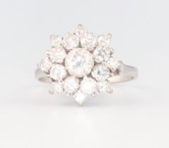 An 18ct white gold diamond cluster ring approx. 2ct, 6.6 grams, size N