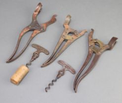 Three 19th Century Lund lever corkscrews (1 with corkscrew missing)