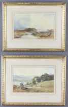 Henry John Holding 1872, watercolours a pair, a rural scene with cattle in a stream with distant