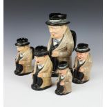 A Royal Doulton jug in the form of Winston Churchill seated 21cm, 3 others 13cm and 1 other 10cm