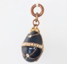 A guilloche enamelled egg pendant set with seed pearls and paste 40mm