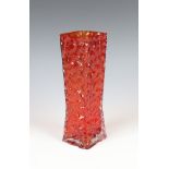 A Whitefriars red bark textured waisted vase 20cm