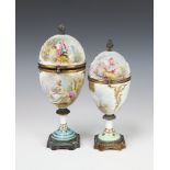 A 19th Century Sevres gilt metal mounted porcelain egg shaped cup and cover decorated with figures