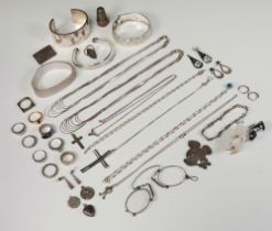 Four silver bracelets and minor silver jewellery, gross weight 180 grams The gross weight listed (