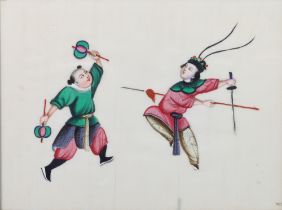 A 19th Century Chinese watercolour on rice paper depicting dancers 16cm x 22cm, ditto of a