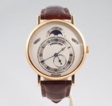A gentleman's 18ct yellow gold Breguet 4354 moonphase wristwatch, with day and date apertures,