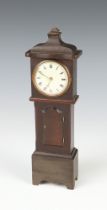 A miniature mahogany longcase clock containing an 18th Century pocket watch movement, the reverse of