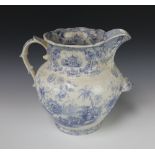 A Victorian blue and white Japan Flowers pattern washstand jug with S scroll handle and lion mask