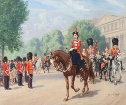 Conrad Leigh (1883-1958), oil on canvas signed, "Trooping The Colour, The Royal Procession" unframed