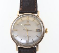 A gentleman's Omega Automatic Seamaster Deville Calendar wristwatch on a leather strap, contained in