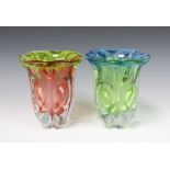 Two Studio Glass bulbous vases 18cm