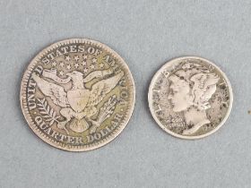 An American dime 1943 and a ditto quarter dollar 1909