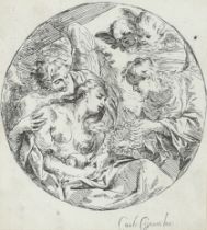 17th Century etching after Carlo Cignani "Magdalene in Penitence", circular study, Colnaghi & Co