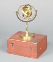 A Newton and Co. lacquered brass demonstration gyroscope, the base marked Newton and Co Opticians