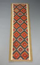 A black, brown and tan ground Maimana Kilim runner with diamond decoration 194cm x 58cm