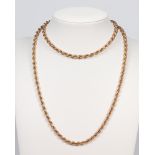 A 9ct yellow gold rope twist necklace, 68cm, 18.4 grams