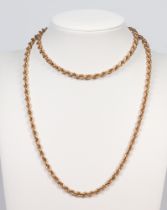 A 9ct yellow gold rope twist necklace, 68cm, 18.4 grams