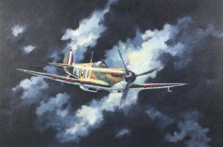 **Alan King (1946-2013) oil on canvas signed "Super Marine Spitfire" with original certificate dated