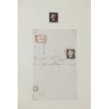 Great Britain 1840 1d black used stamp and used on cover, 1842 Mulready 1d letter sheet used, 1d red
