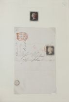 Great Britain 1840 1d black used stamp and used on cover, 1842 Mulready 1d letter sheet used, 1d red