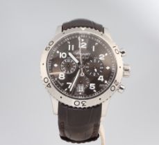 A Breguet steel cased chronograph wristwatch, the dial inscribed Retour En Vol with 3 subsidiary