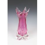 A Murano pink and clear glass Sommerso vase with flared neck 30cm