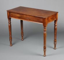 A Victorian rectangular mahogany side table raised on turned supports 76cm h x 81cm w x 44cm d Top