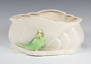 A Falconware Art Deco vase decorated with Budgerigars 11cm