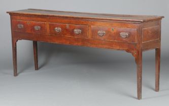 A 17th/18th Century oak dresser fitted 3 drawers, raised on square tapered supports 85cm h x 206cm w