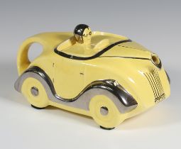 An Art Deco yellow ground silver decorated OKT42 teapot 21cm