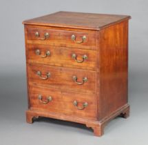 A 19th Century inlaid mahogany chest of 4 long drawers with brass swan drop handles, raised on