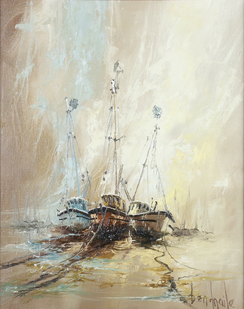 **Ben Maile (1922-2017), oil on canvas signed "Three Trawlers" 48cm x 38cm **Please note: Artists