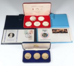 Five silver commemorative crowns, a Silver Jubilee medallion set, 3 silver gilt crowns and 2 others,