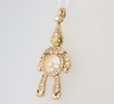 A Chopard yellow metal 750 diamond set clown pendant with 3 floating diamonds 37mm, 6.7 grams