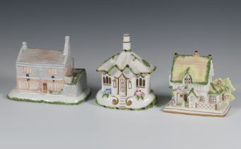 Three modern Coalport pastel burners - The Master's House 11cm, The Gate House 12cm and Old Town
