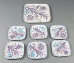 A mid-Century Continental ceramic set of 6 square side plates and 1 large square plate